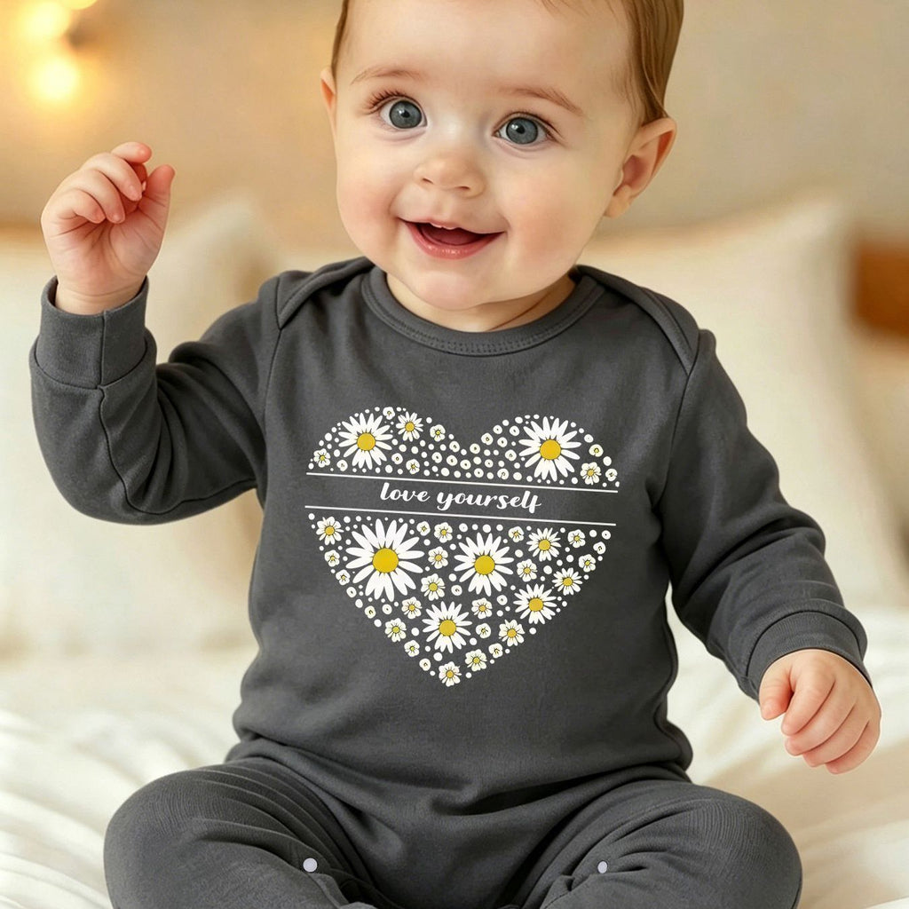 Barboteuse Bébé Printemps/Automne avec Pieds et Motif "Coeur de — Monptitlou