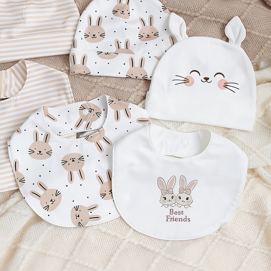 Mini œufs bonnet bavoir moufles ensemble multi-pièces motif lapin tissu — Monptitlou