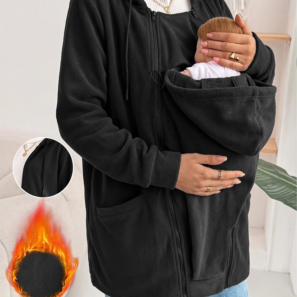 Maternité Hiver Couleur Unie Porte-Bébé Multifonctionnel Manteau Chaud — Monptitlou