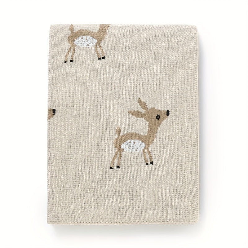 Couverture Bébé Tricot Jacquard Petit Cerf Mignon Couleur Chameau — Monptitlou