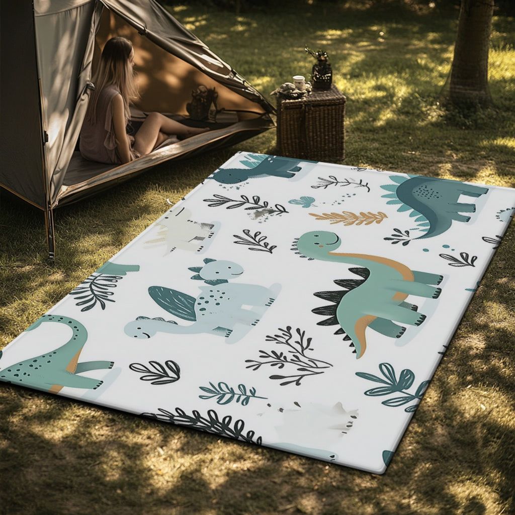 Grand tapis de jeu doux avec motifs dinosaures Rex et Tricératops — Monptitlou