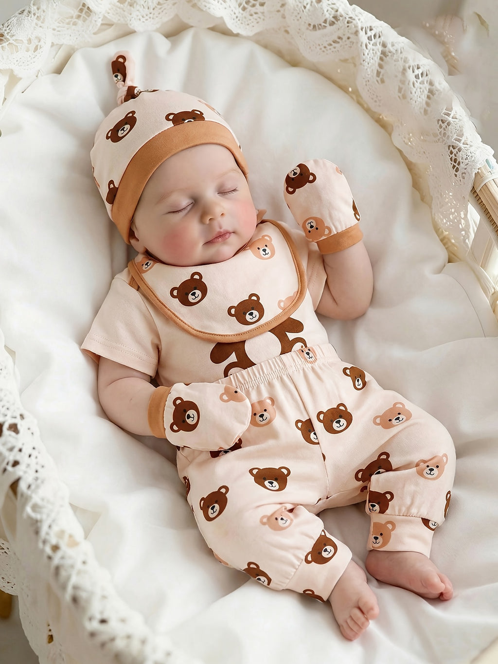 Ensemble 5 pièces bébé ours super mignon : bonnet triangulaire — Monptitlou