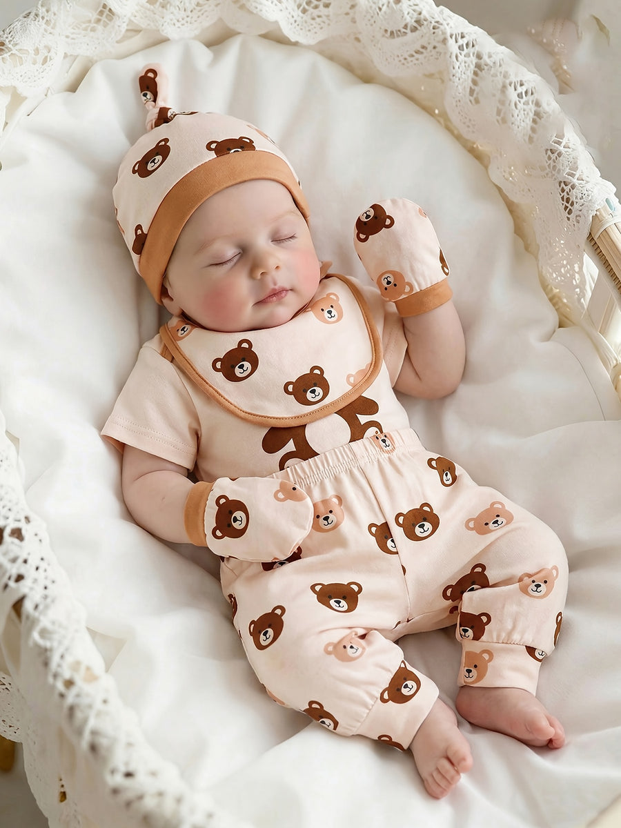 Ensemble 5 pièces bébé ours super mignon : bonnet triangulaire — Monptitlou