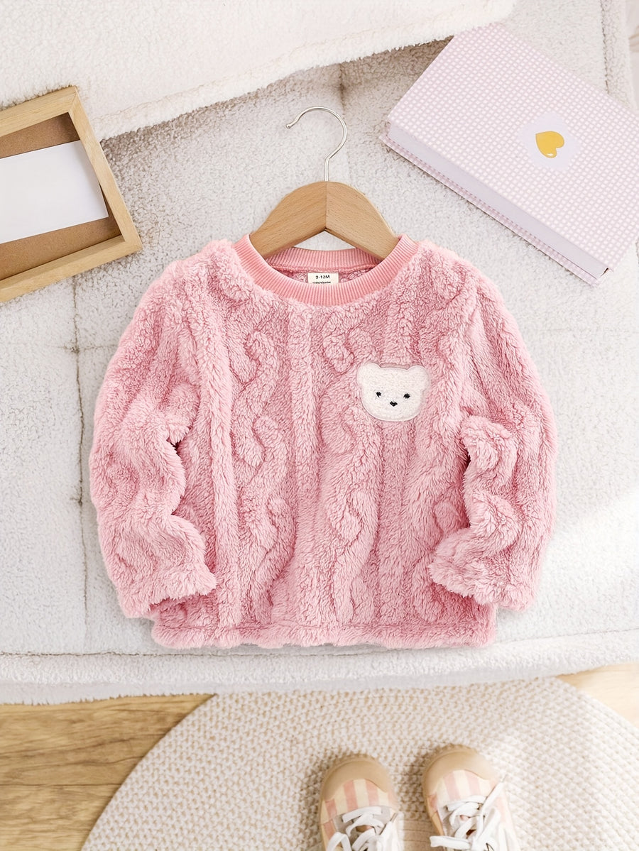 Haut fourrure couleur unie automne hiver manches longues col rond — Monptitlou