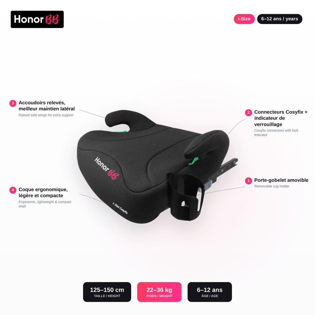 HonorBB Rehausseur I-Size ISOFIX Cosyfix R129 – Sécurité et confort