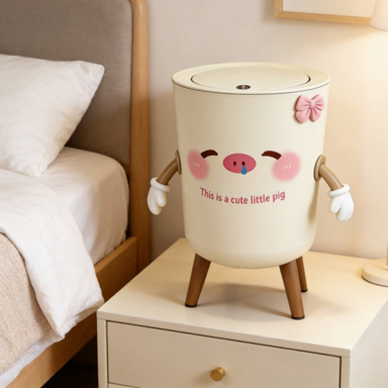 Poubelle couleur crème kawaii avec couvercle à pression pour décoration — Monptitlou