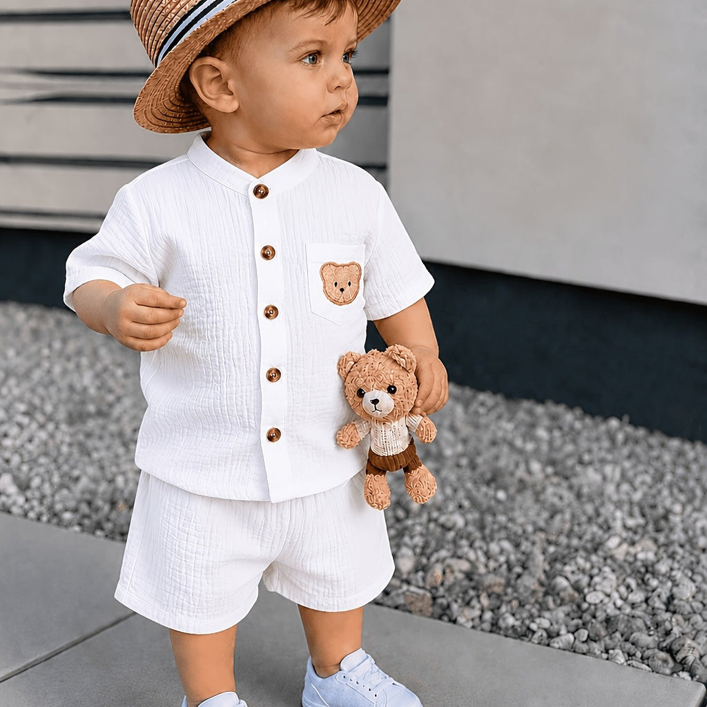 Ensemble 2 pièces pour garçon 0-3 ans : chemise à col droit manches — Monptitlou
