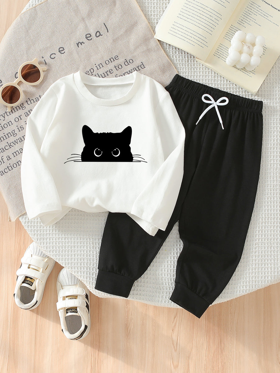 Ensemble 2 pièces printemps/automne pour garçons, imprimé chat noir — Monptitlou