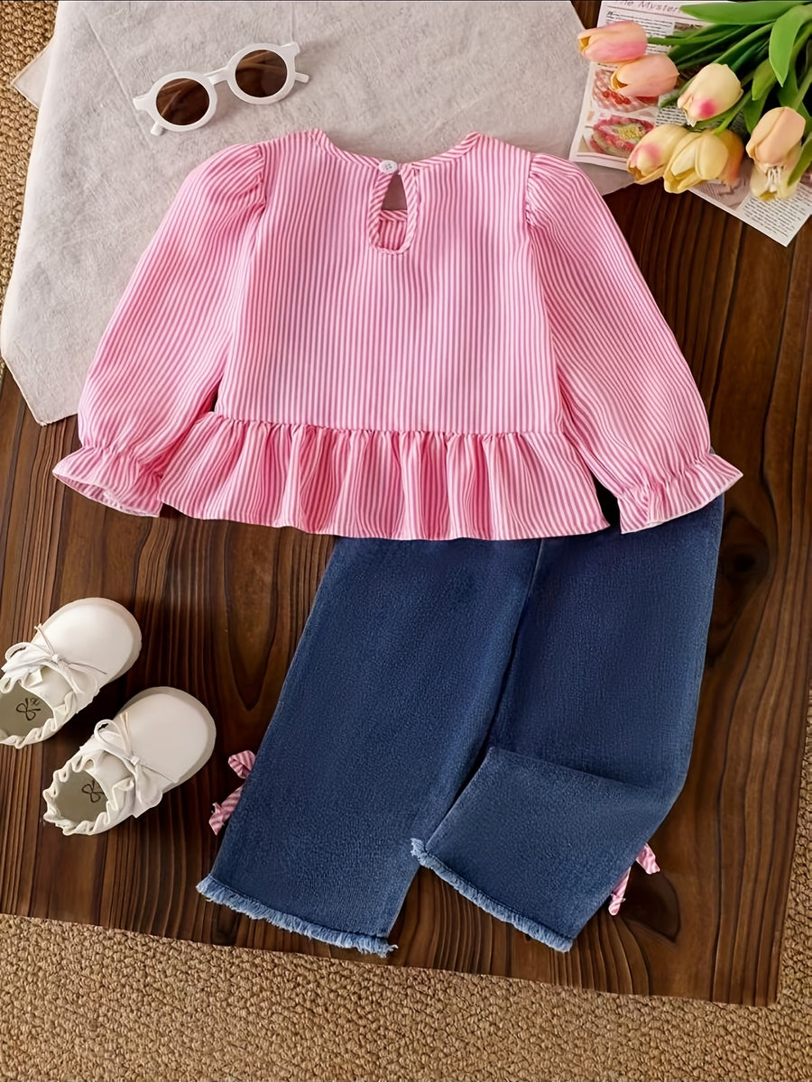 Ensemble haut à manches bouffantes rayé et pantalon large pour bébé — Monptitlou