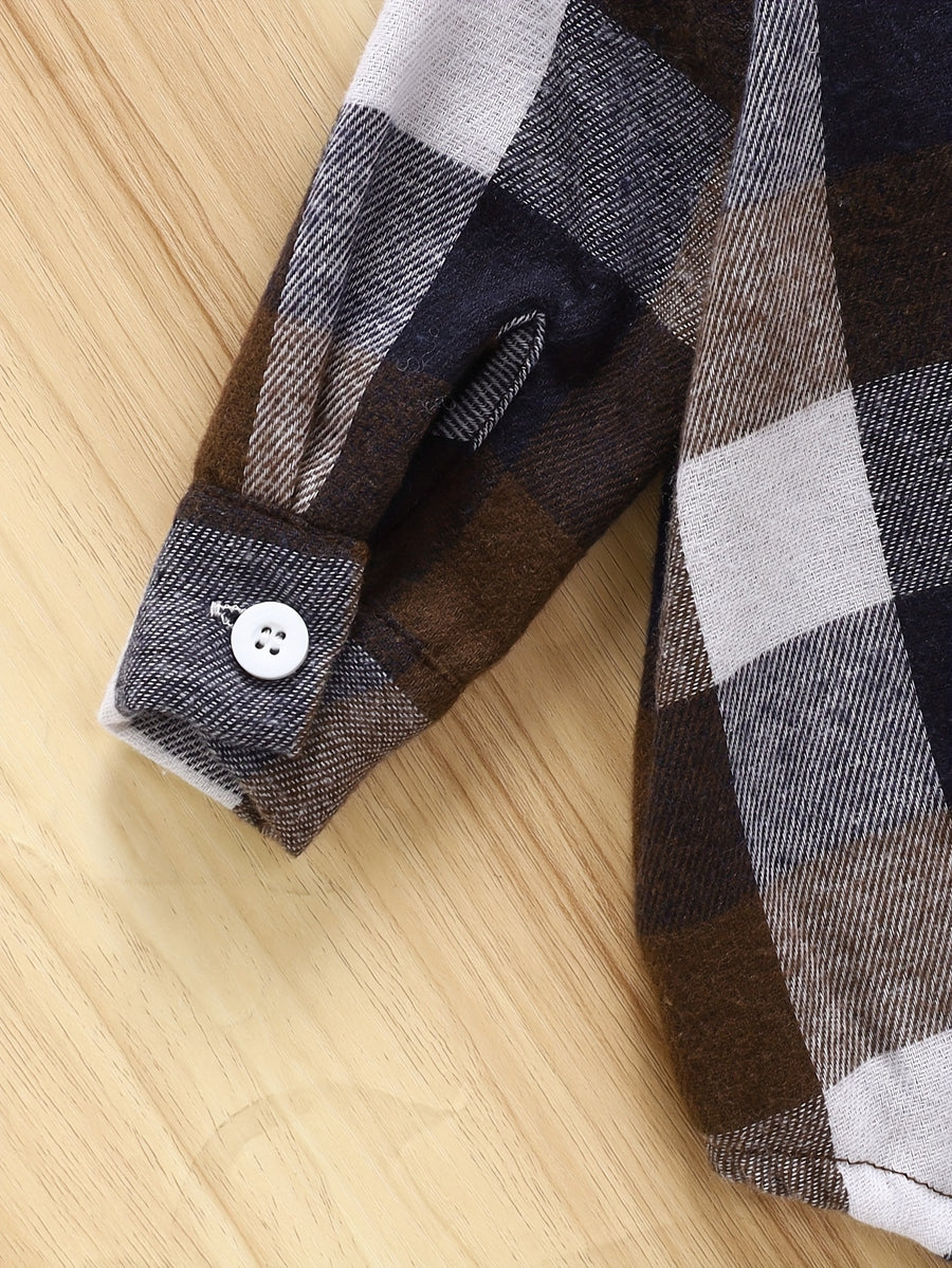 Ensemble Hiver pour Garçons en Coton à Carreaux avec Chemise à Col à — Monptitlou