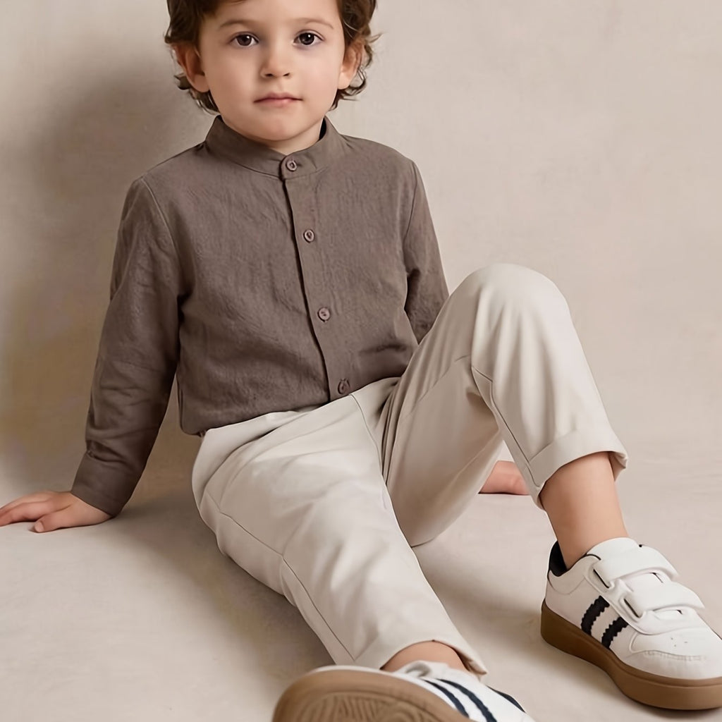 Ensemble chemise manches longues couleur unie et pantalon style — Monptitlou