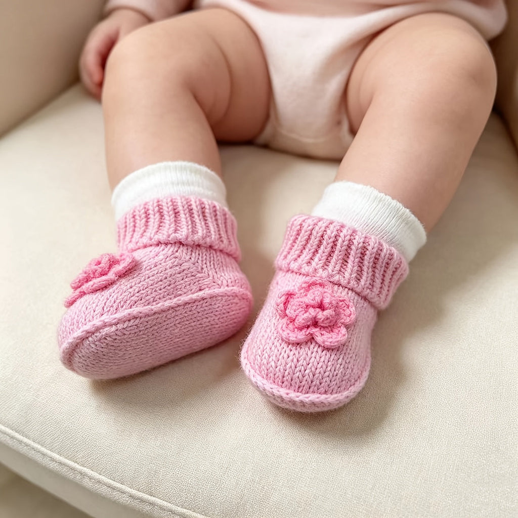 1 Paire de Chaussons de Bébé en Maille à Motif Floral — Monptitlou