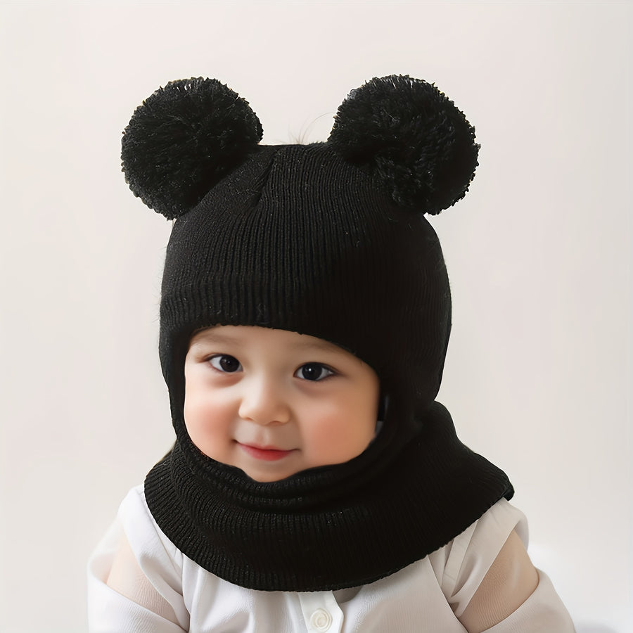 Bonnet Balaclava Confortable 0-3 Ans avec Pompon et Chauffe-Cou — Monptitlou