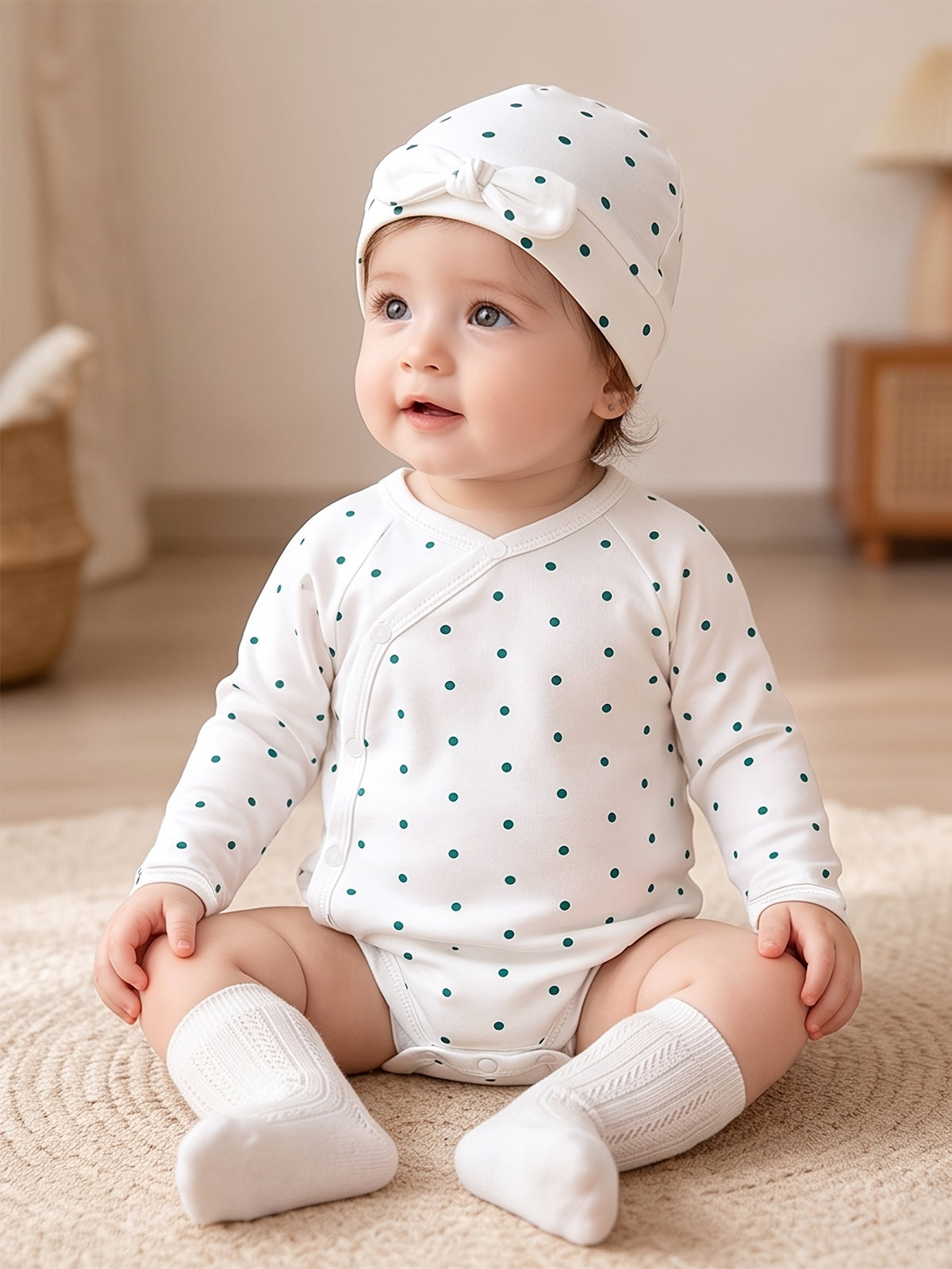 Ensemble 2 pièces Printemps/Automne pour bébé : bandeau à nœud à pois — Monptitlou Image