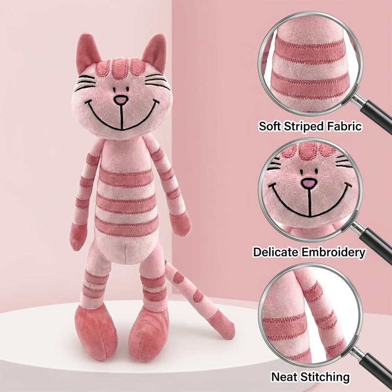 Jouet en peluche adorable chat rayé rose, chaton souriant mignon — Monptitlou