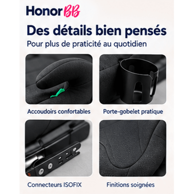 HonorBB Rehausseur I-Size ISOFIX Cosyfix R129 – Sécurité et confort