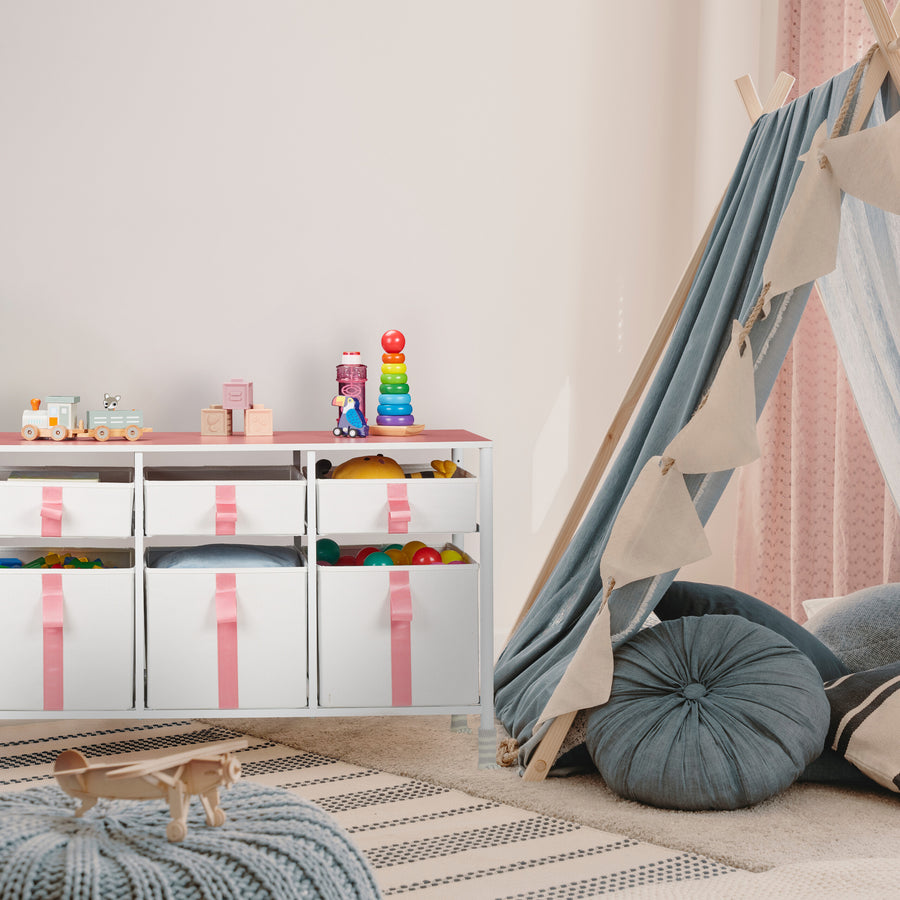Commode pour enfants en blanc/rose - (L)100 x (H)61.5 x (P)40.5 cm — Monptitlou