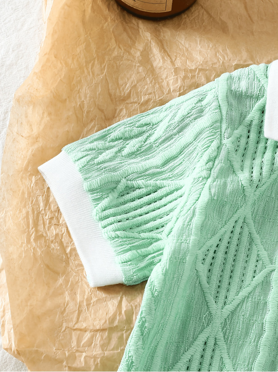 Ensemble polo et short décontracté à motif géométrique vert menthe pour — Monptitlou