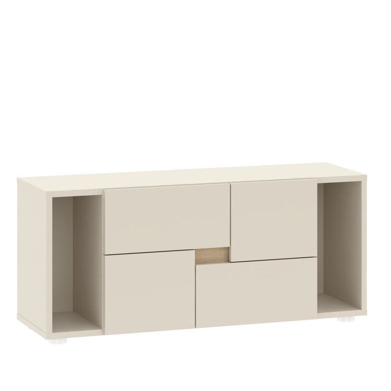 Bibliothèque basse enfant LINOA 4 portes cachemire avec 2 niches — Monptitlou