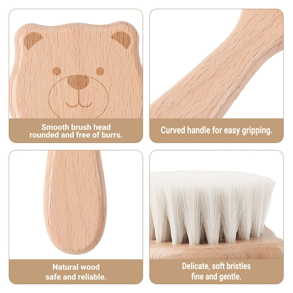 1 brosse et coussin de massage facial en bois de hêtre en forme d'ours — Monptitlou