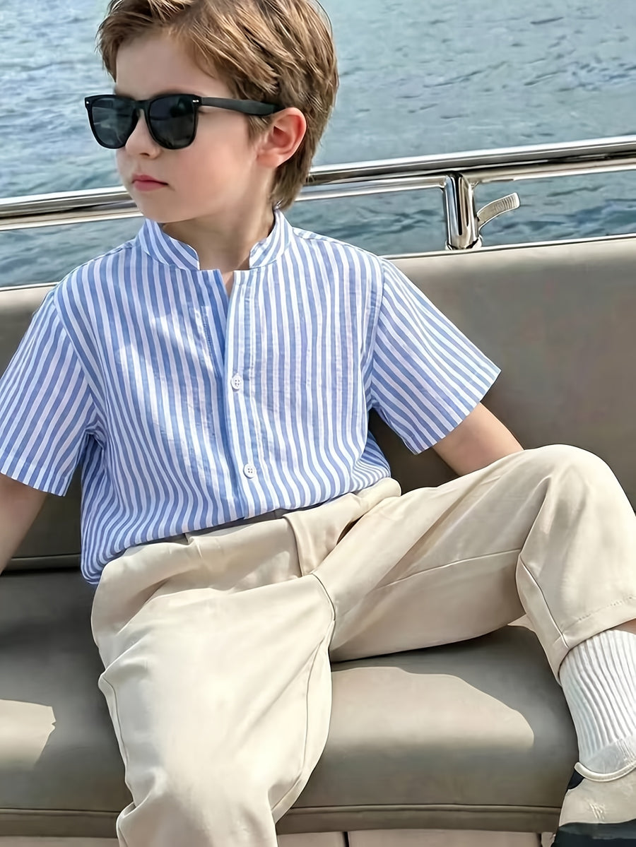 Ensemble 2 pièces 'S : Chemise décontractée à rayures et pantalon uni — Monptitlou