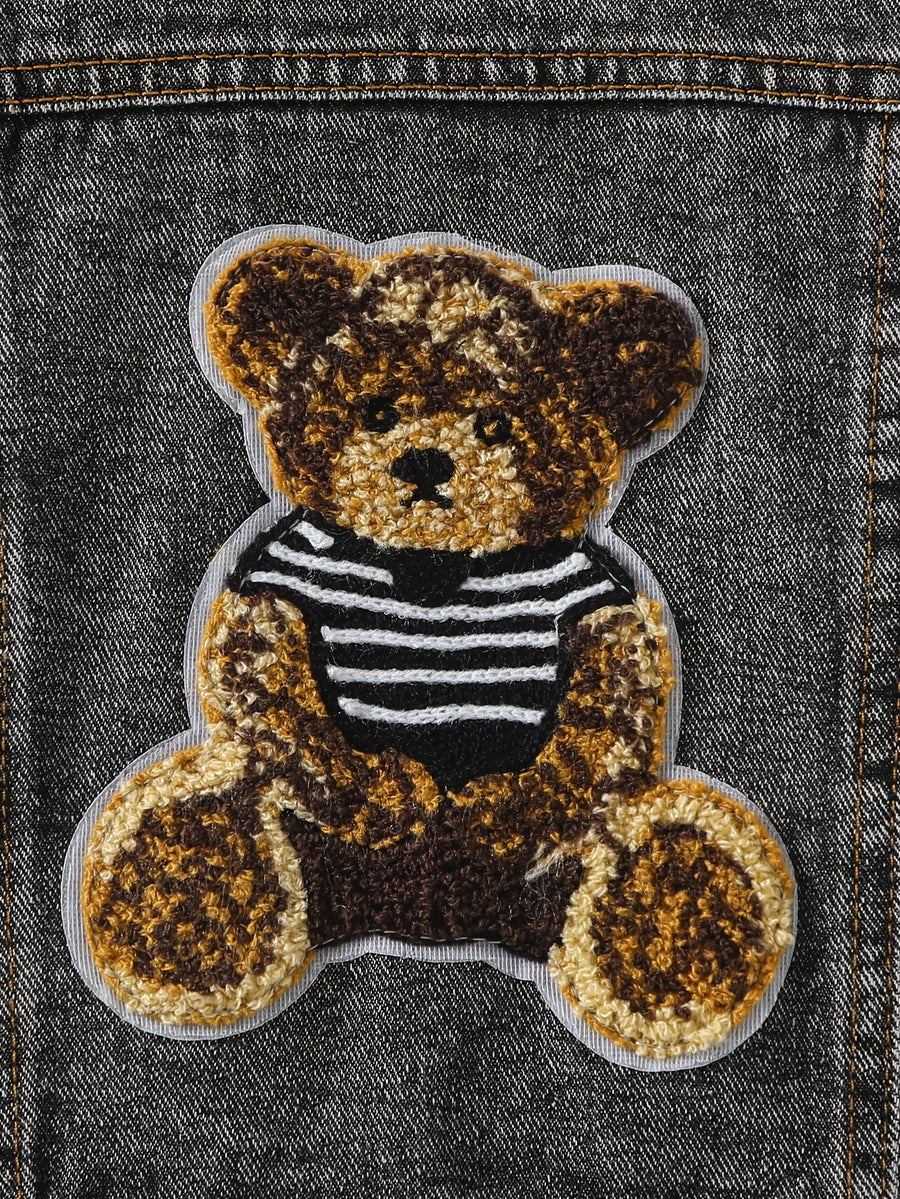 Veste en jean délavé bleu clair motif petit ours pour bébé garçon — Monptitlou