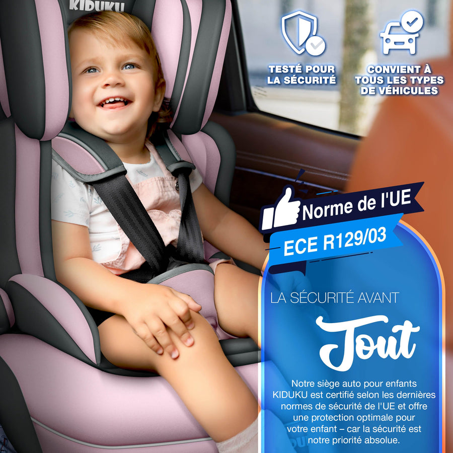 KIDUKU® Siège auto enfant 9-36 kg (1-12 ans) avec coussin pour siège
