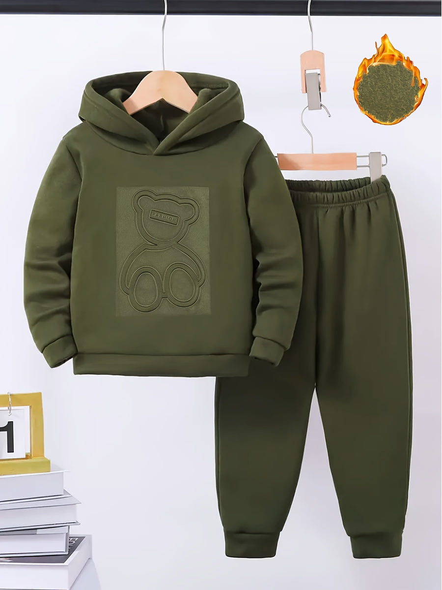 Ensemble de sport à capuche épais motif ours 3D en relief pour automne — Monptitlou