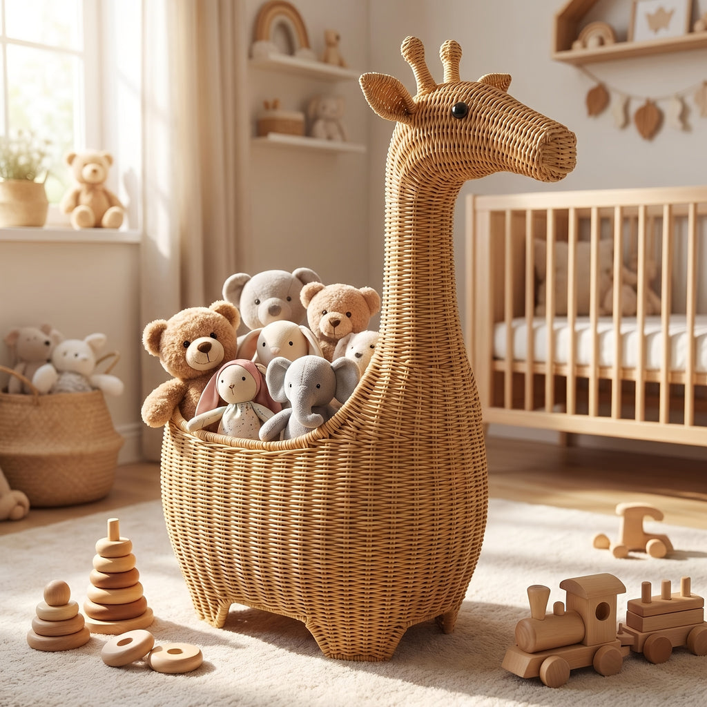 Panier de rangement en rotin tressé main girafe adorable pour chambre — Monptitlou