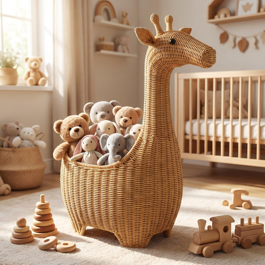 Panier de rangement en rotin tressé main girafe adorable pour chambre — Monptitlou