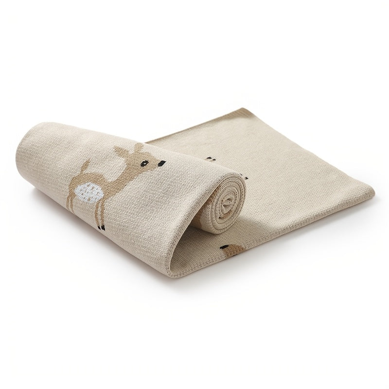 Couverture Bébé Tricot Jacquard Petit Cerf Mignon Couleur Chameau — Monptitlou
