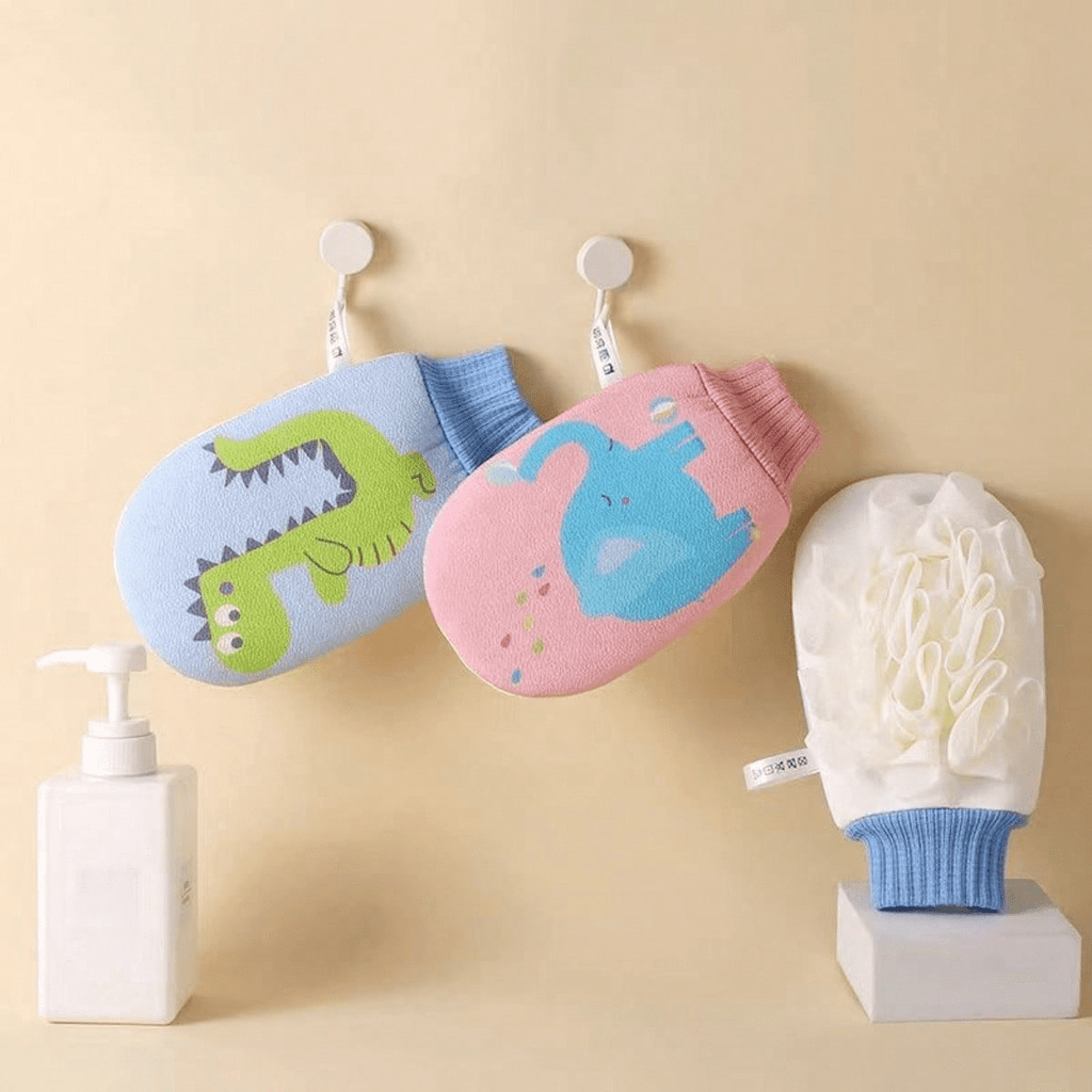 Gant de bain cartoon 1 pc, double face, frottement, mousse riche — Monptitlou