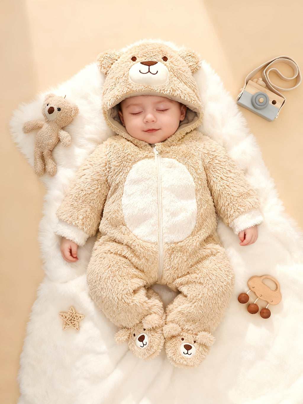 Grenouillère polaire à capuche ourson, 0 à 1 an — Monptitlou