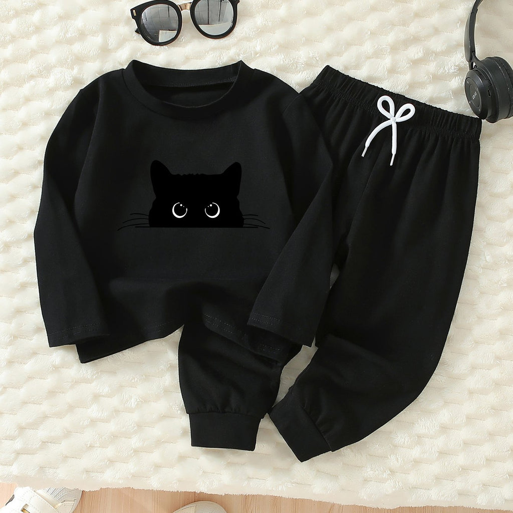 Ensemble 2 pièces printemps/automne pour garçons, imprimé chat noir — Monptitlou