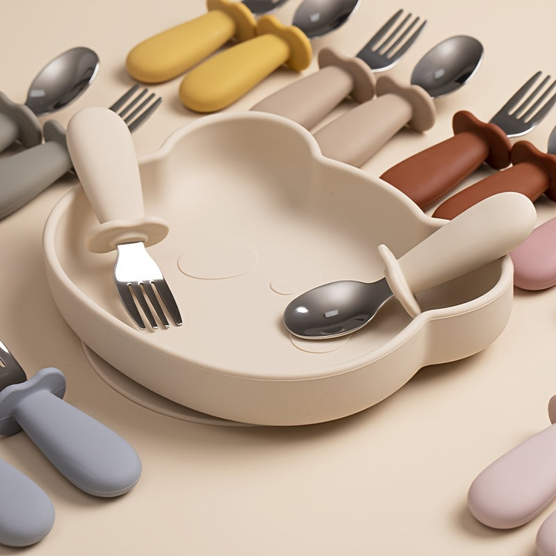 Cuillère et fourchette bébé - couleur unie — Monptitlou