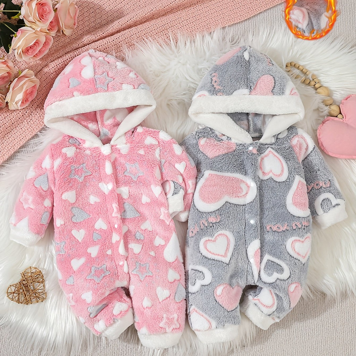 Combinaison à capuche avec motif cœur mignonne pour bébé fille — Monptitlou Image