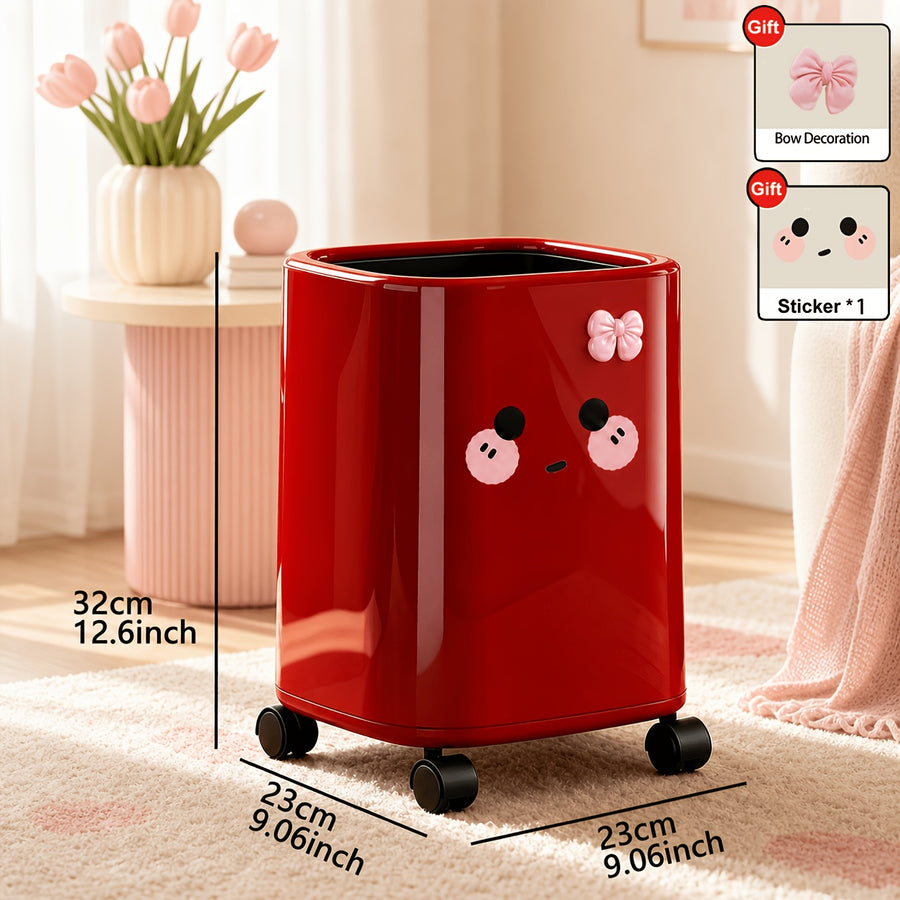 Poubelle décorative rose avec nœud et motif cartoon, double couche — Monptitlou