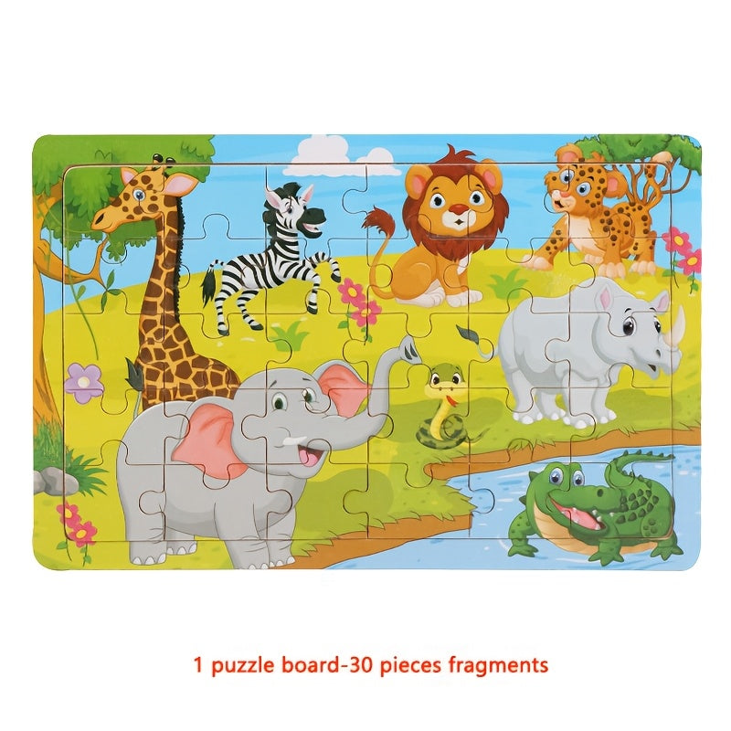 En 1 plateau de puzzle en bois pour enfants, animaux, dinosaures — Monptitlou