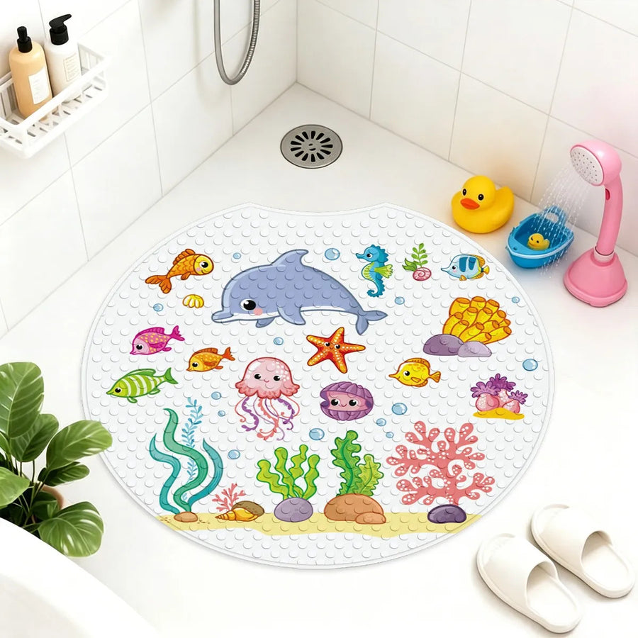 1 tapis de bain rond avec rainure — Monptitlou