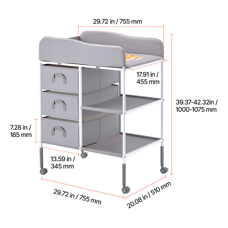 VEVOR Table De Changement D'urgence Portable Avec 3 Tiroirs Et Roues — Monptitlou