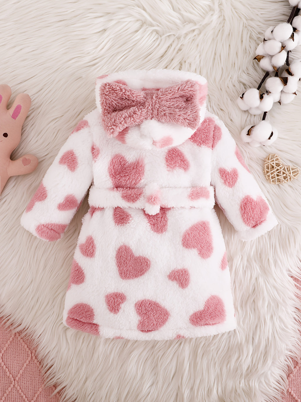 Robe de nuit douillette à motif cœur pour nouveau-née avec nœud — Monptitlou