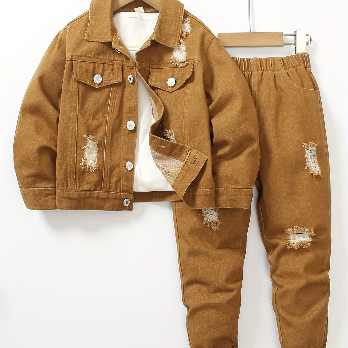 Ensemble Jeans à Manches Longues et Taille Élastique Déchiré pour — Monptitlou Image