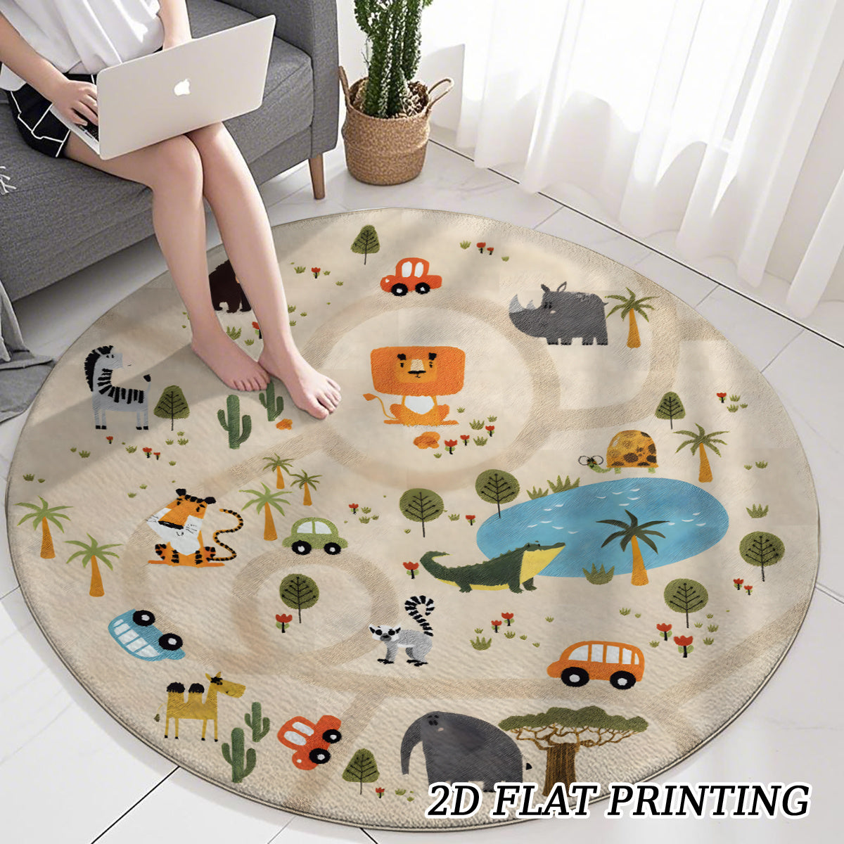 1 Tapis de jeu rond en mousse à mémoire de forme sur le thème du zoo et — Monptitlou Image