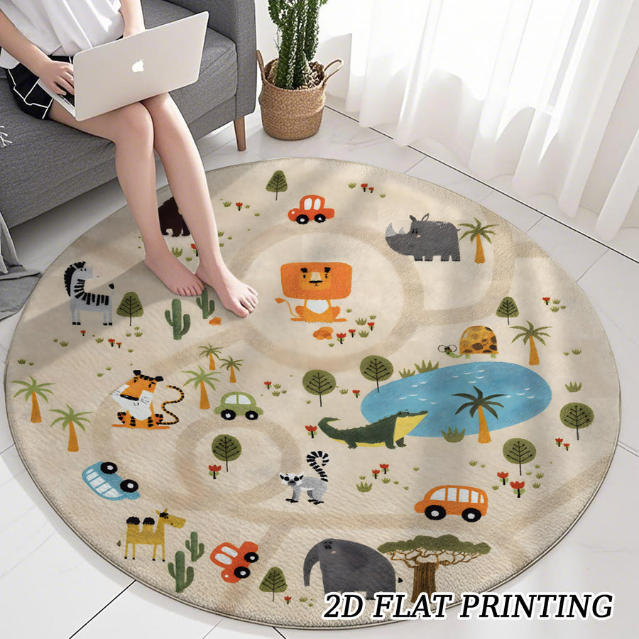 1 Tapis de jeu rond en mousse à mémoire de forme sur le thème du zoo et — Monptitlou