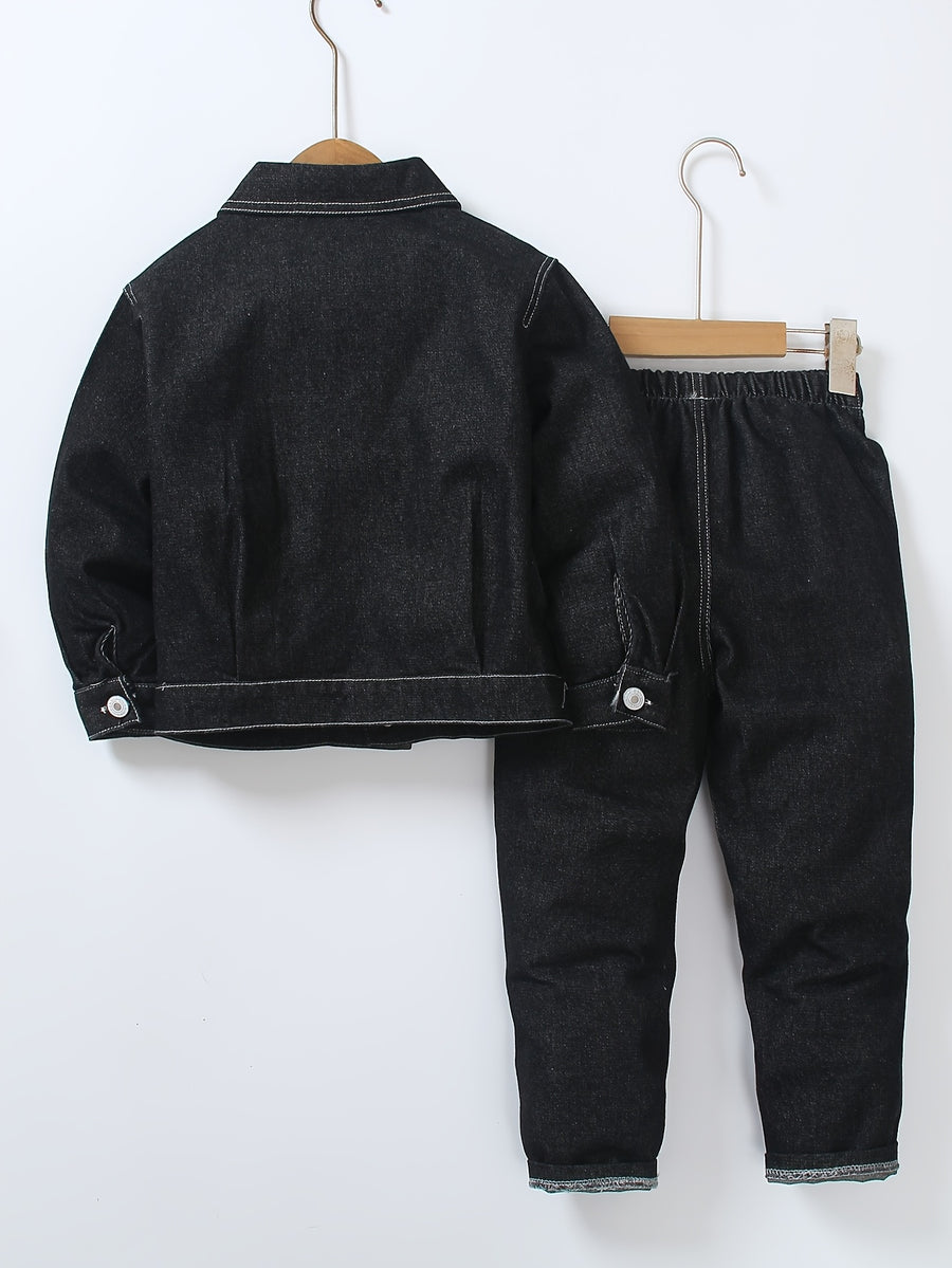 Ensemble Jeans à Manches Longues et Taille Élastique Déchiré pour