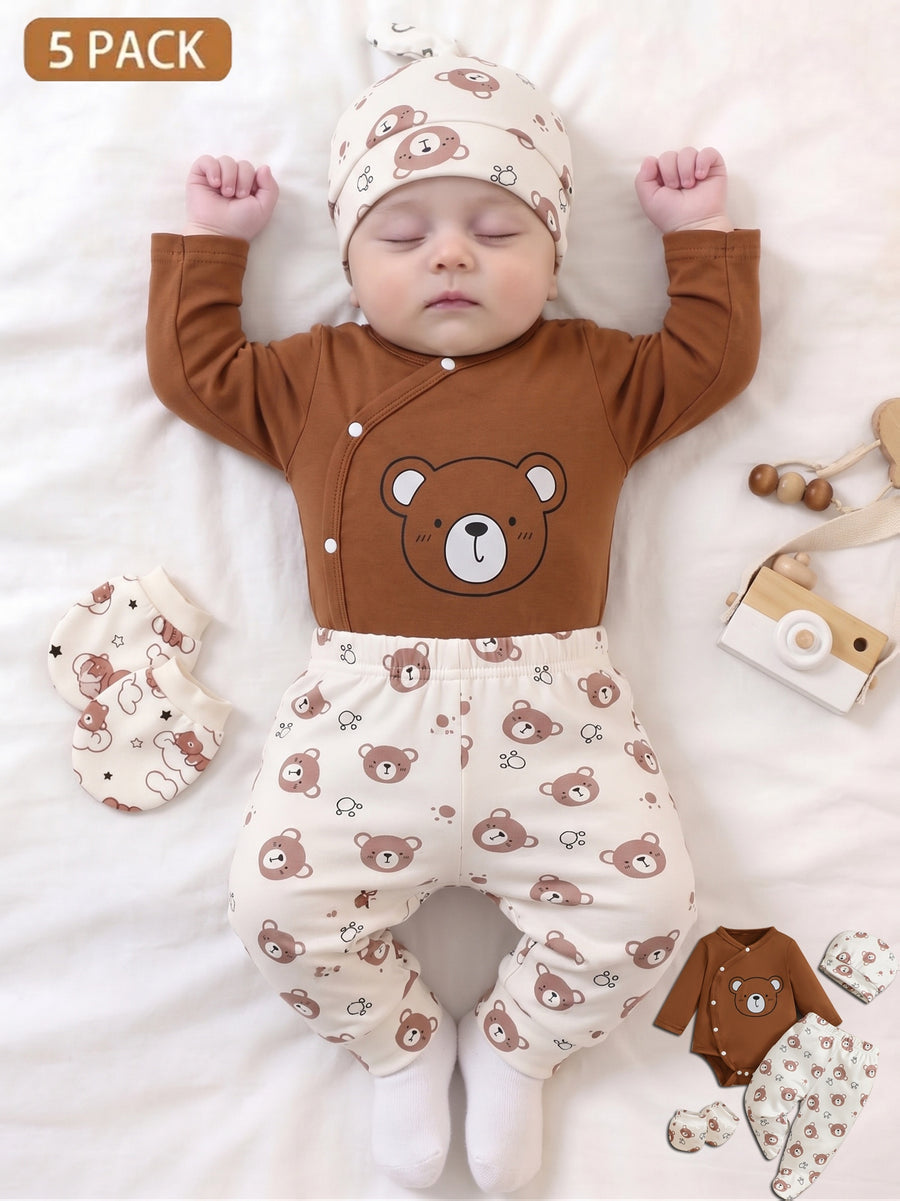Ensemble cadeau pour bébé : Nouveau-né, ours boutonné, manches longues — Monptitlou
