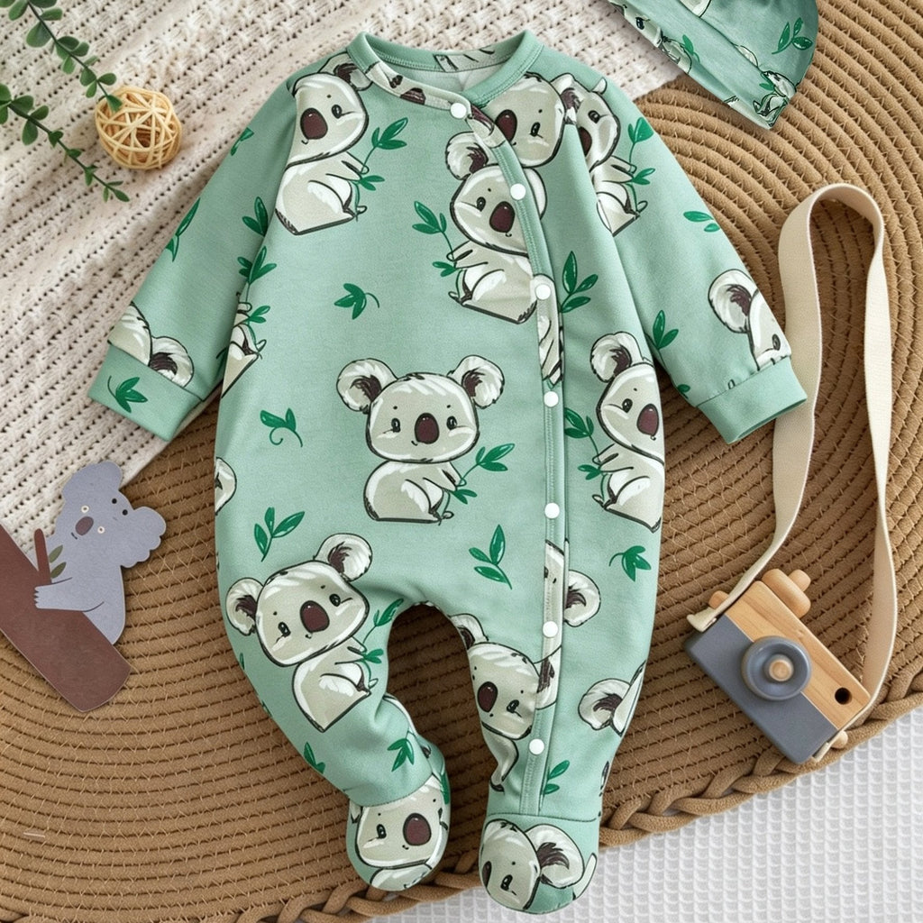Combinaison bébé pieds doux koala feuille verte unisexe 0-9 mois — Monptitlou