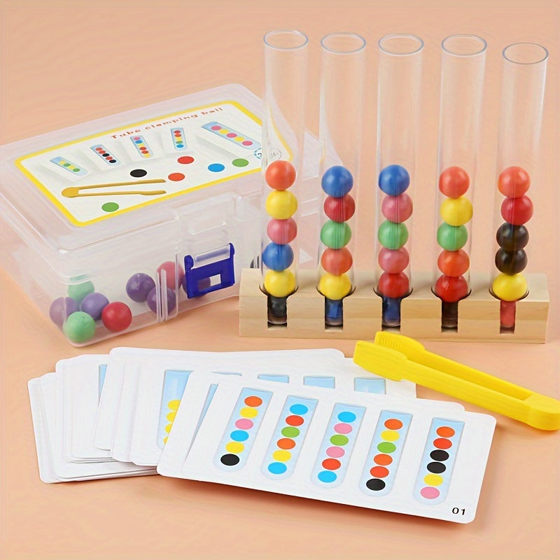 Jeu Éducatif en Bois à 5 Tubes Transparents pour le Tri de Perles — Monptitlou