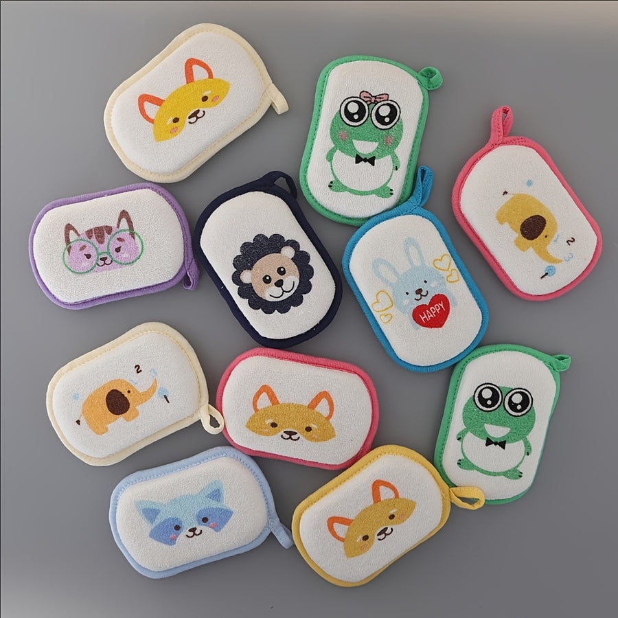 Éponges de bain grenouille et lapin dessin animé, motifs mignons — Monptitlou