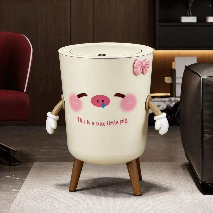 Poubelle couleur crème kawaii avec couvercle à pression pour décoration — Monptitlou